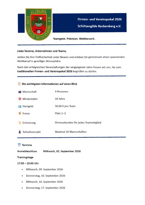Anschreiben Firmen  und Vereinspokal 2026