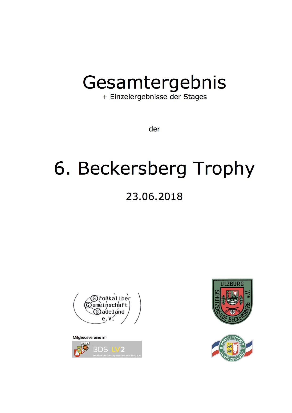 2018 Ergebnisse 6. Beckersberg Trophy